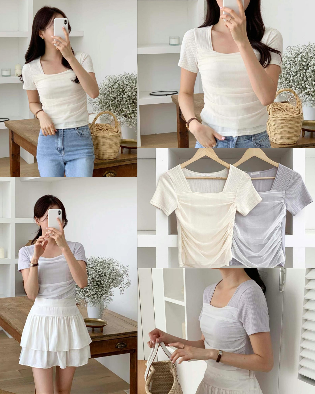 預 購 產 品 丨韓國女裝 - 甜美修身拼色圓領短袖上衣 Made In Korea（ 預計兩星期後發貨 ）