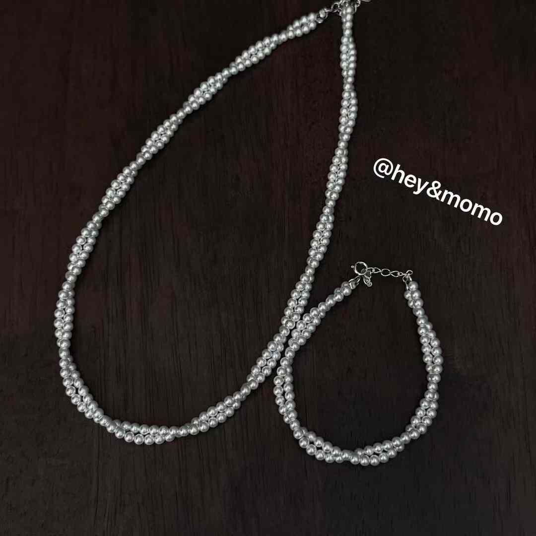 HM4371 925銀雙層珍珠纏繞編織氣質項鍊