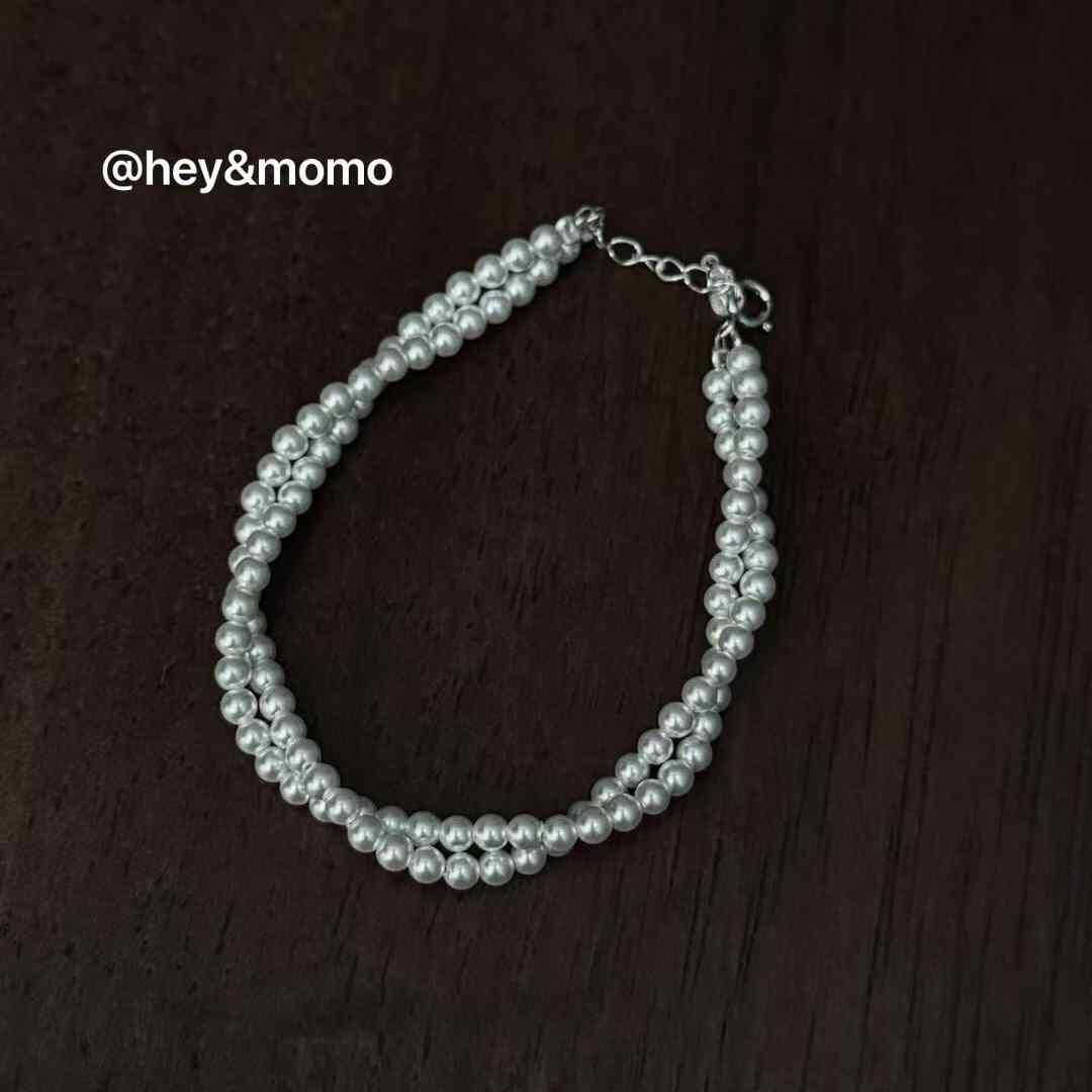 HM4341 925銀雙層珍珠纏繞編織氣質手鍊