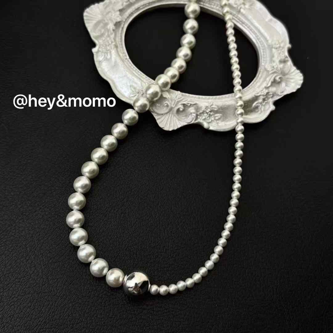 HM4342 925銀大小珍珠➕銀球個性項鍊
