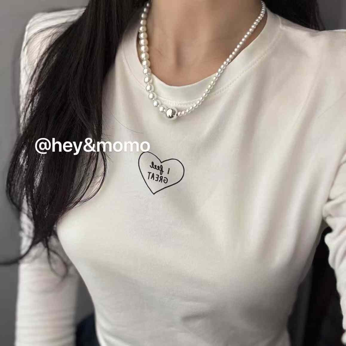 HM4342 925銀大小珍珠➕銀球個性項鍊