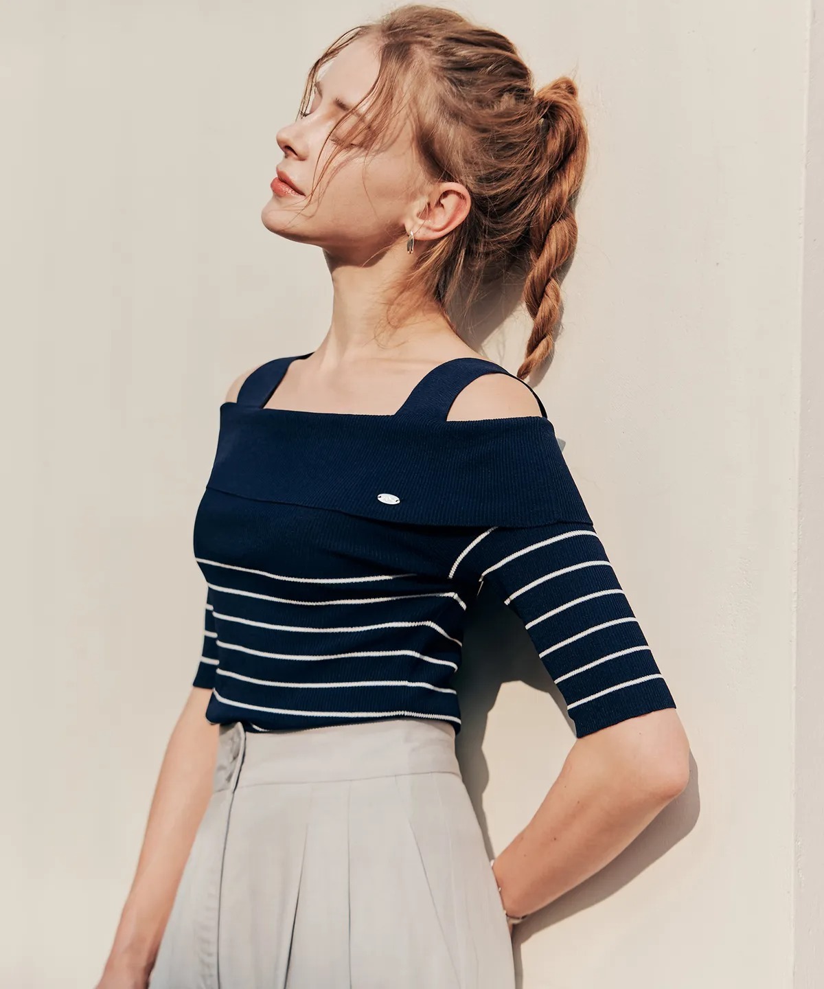 ZERO STREET Romantic Stripe Off Shoulder Knit