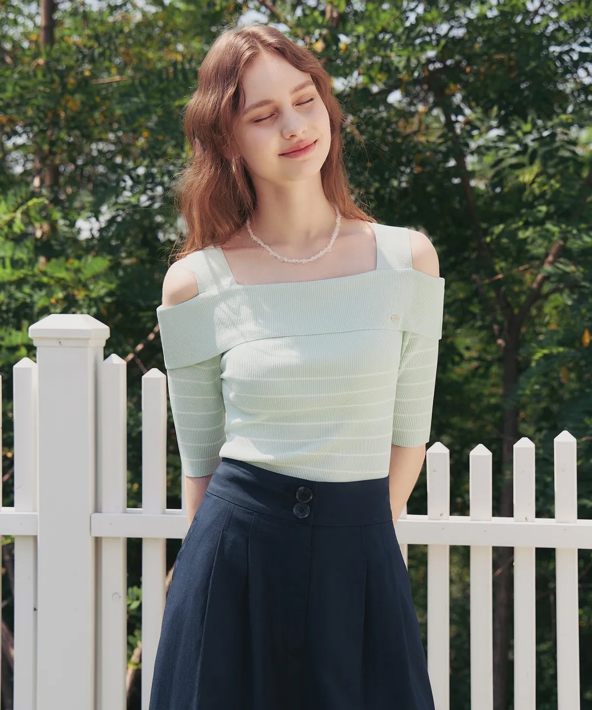 ZERO STREET Romantic Stripe Off Shoulder Knit