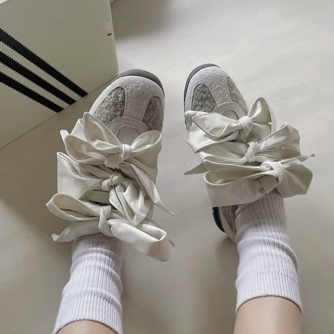 ADIDAS OG SL 72 OG x CAROLINE HU 大蝴蝶結 搖粒絨 麂皮 灰 深灰 休閒 女鞋 JQ8736