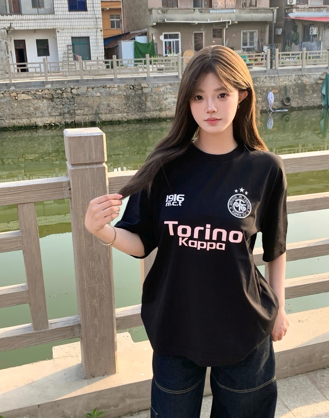 Kappa 1916 涼感寬版短袖Tee（黑色）