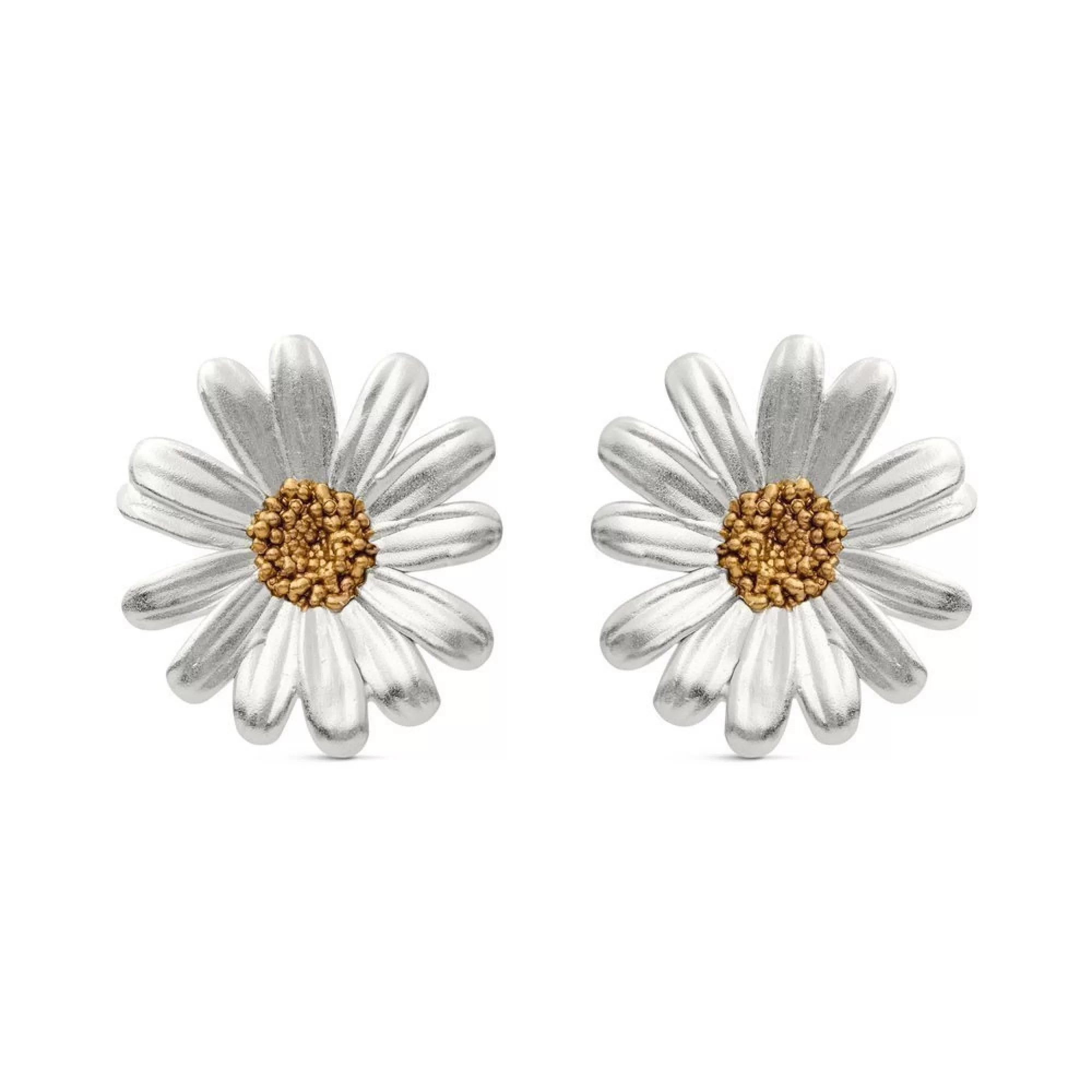1TA0524-303 THALLO Aigli Daisy Earrings Statement Studs Clip-Ons 24K Gold and Sterling Silver #s657a (A-LX-E)