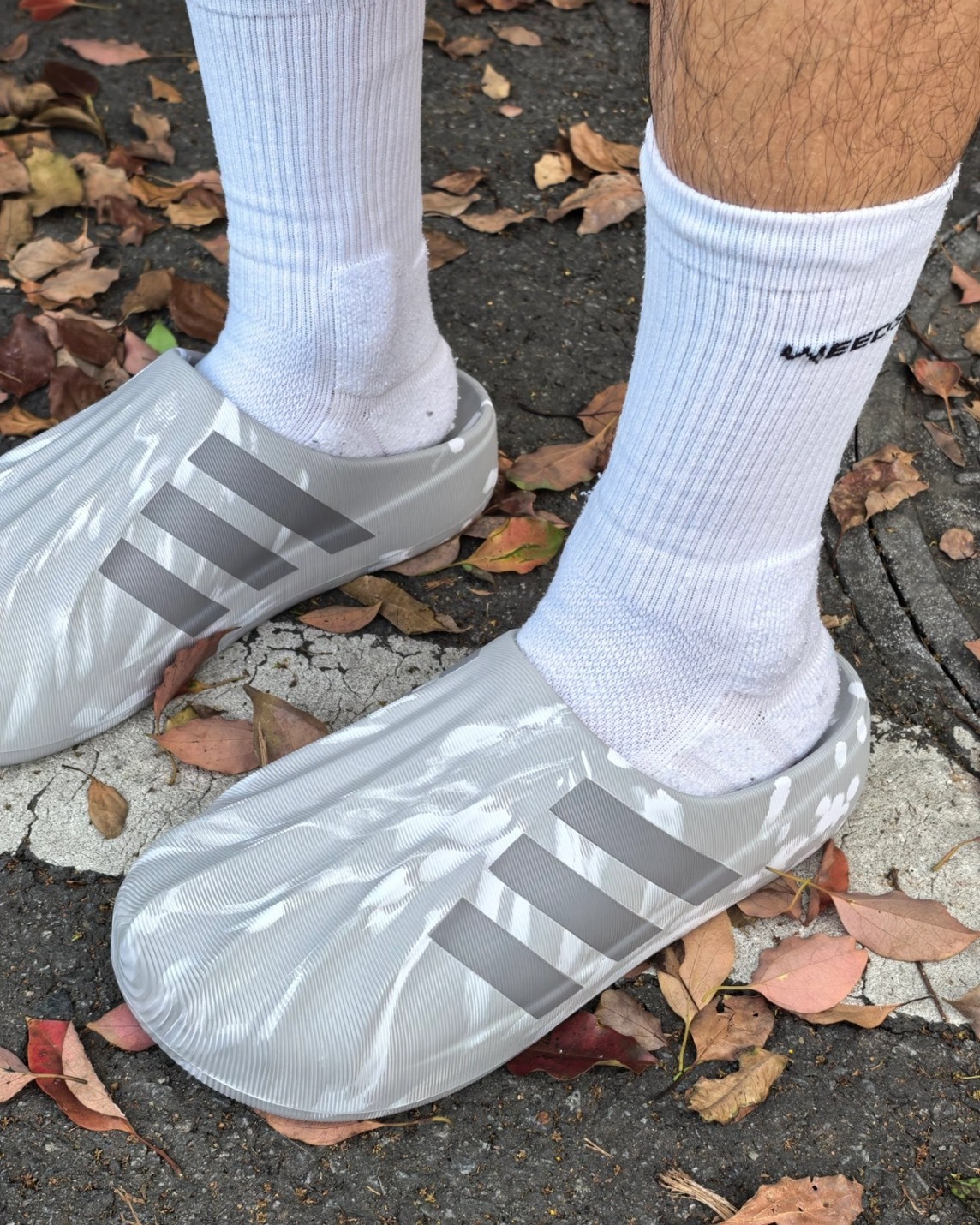 adidas adiFOM 灰色潮流穆勒拖鞋