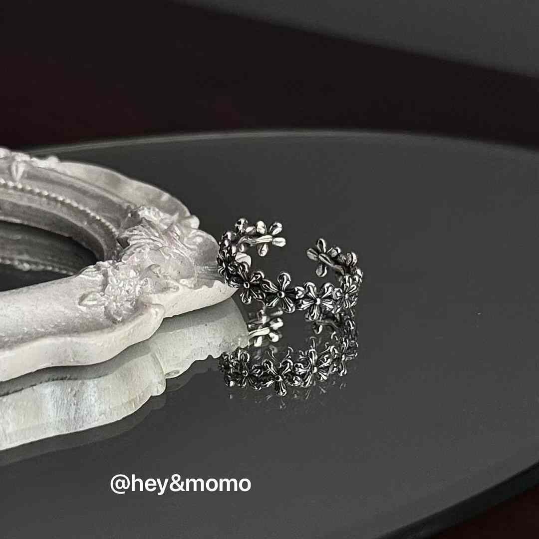 HM4345 925銀重工立體實心小花戒指