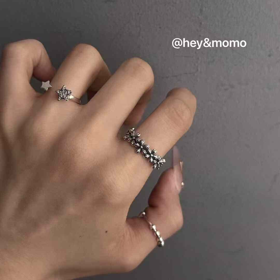 HM4345 925銀重工立體實心小花戒指