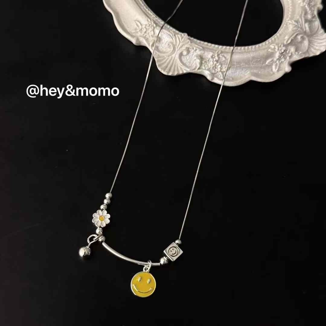 HM4348 925銀笑臉小雛菊銀球吊墜簡約項鍊