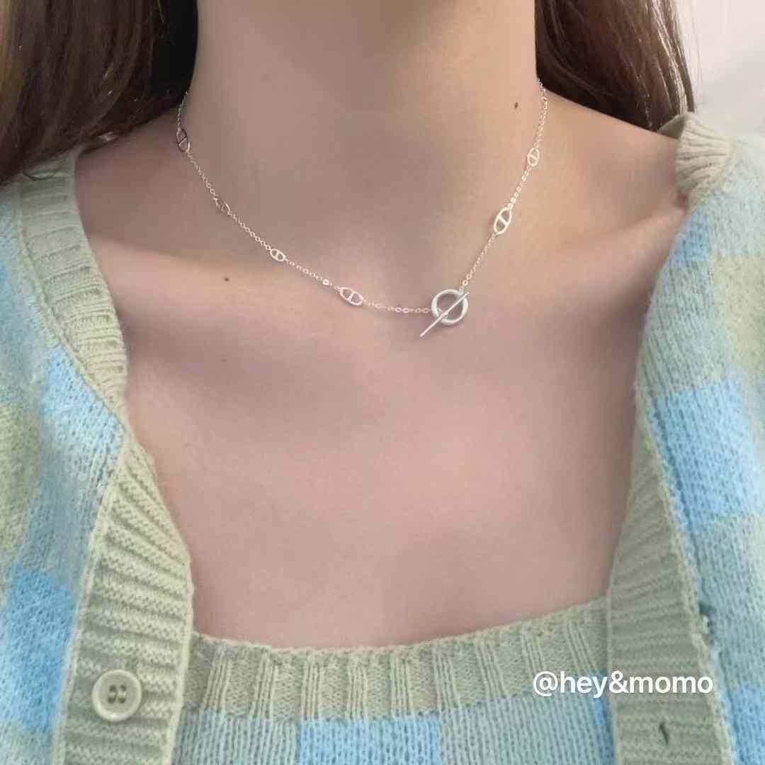 HM4349 925銀大小豬鼻扣個性百搭ot扣項鍊