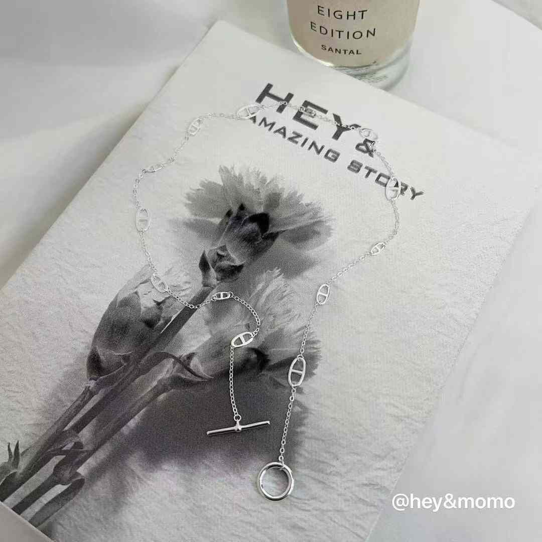 HM4349 925銀大小豬鼻扣個性百搭ot扣項鍊