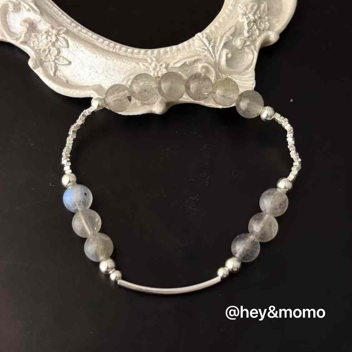 HM4353 925銀基礎灰月光碎銀簡約彈力繩手鍊