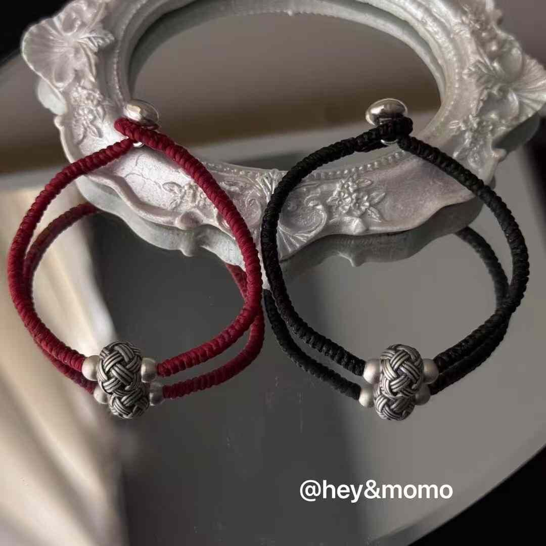 HM4330 925銀復古編織造型銀球蜜蠟手鍊