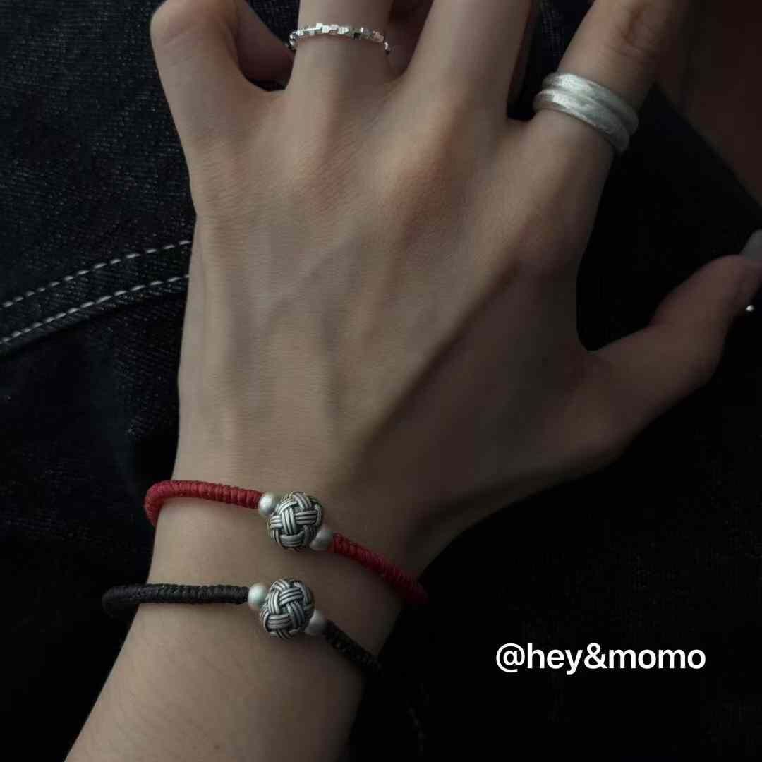 HM4330 925銀復古編織造型銀球蜜蠟手鍊