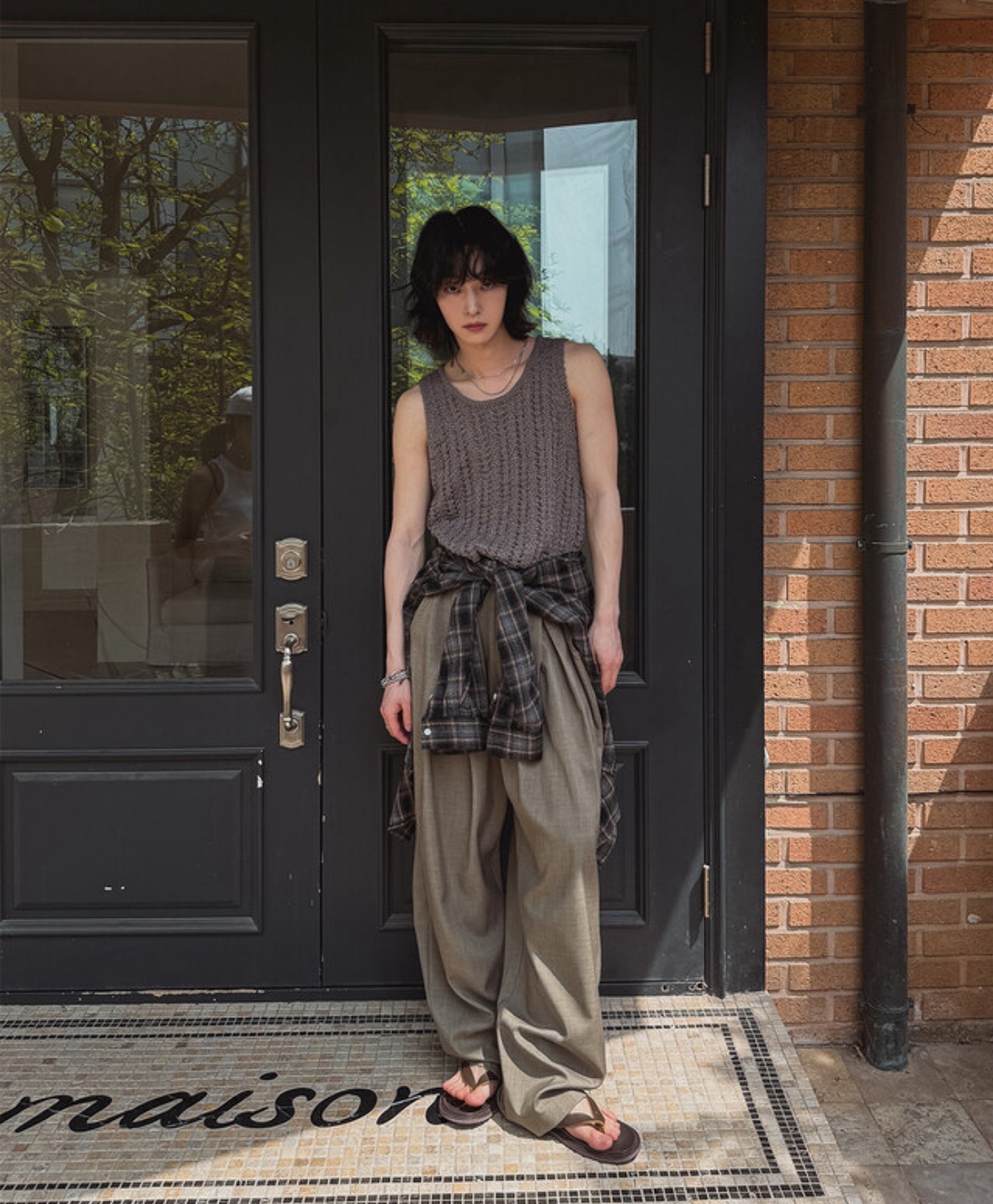 內摺設計寬版西裝長褲