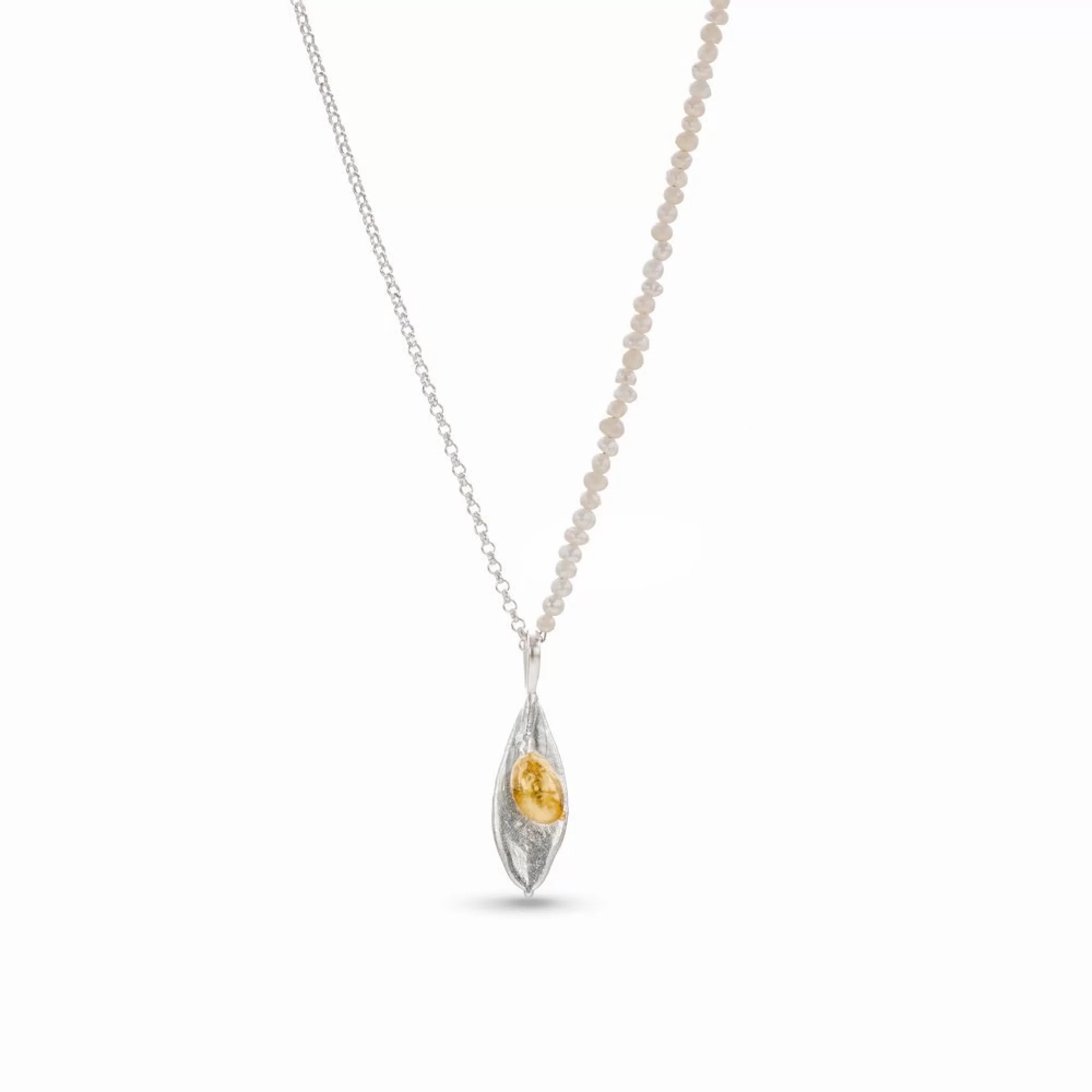 1TA0524-309 THALLO Athena Olive Pendant Layer with Detachable Motif 24K Gold and Sterling Silver Pearl #s537b (A-SK-E)