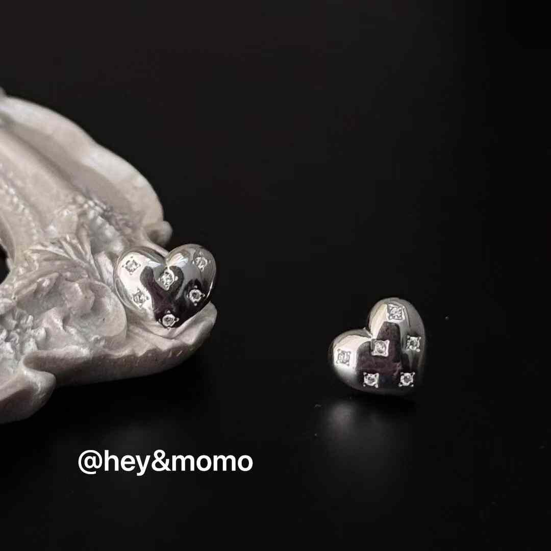 HM4333 925銀微鑲鑽四芒星愛心造型耳環