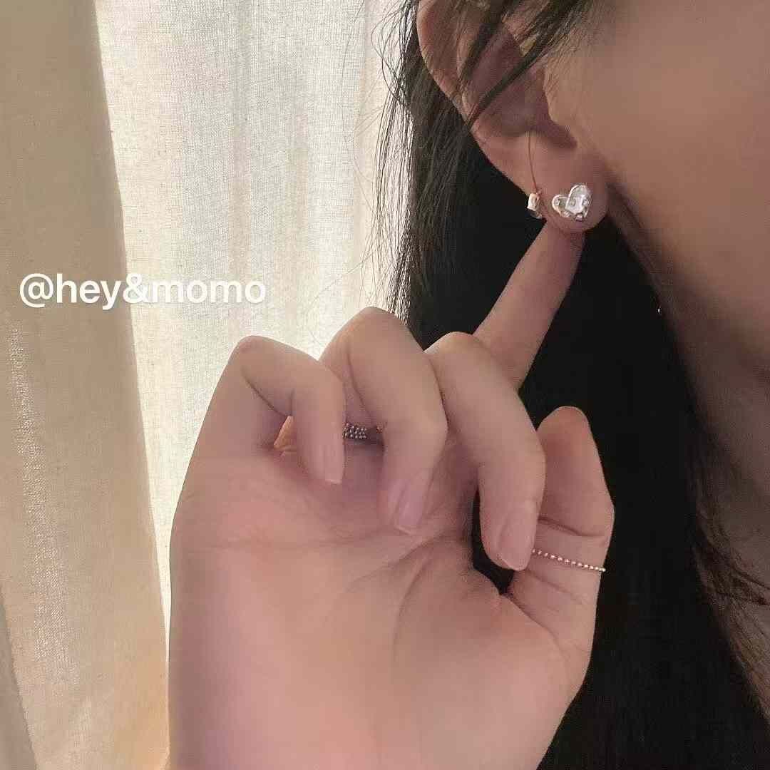 HM4333 925銀微鑲鑽四芒星愛心造型耳環