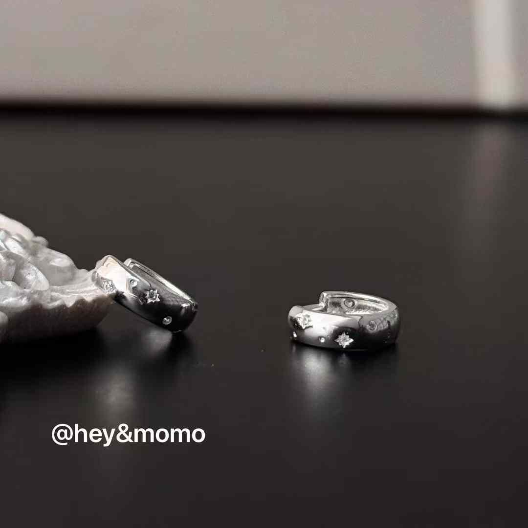 HM4373 925銀微鑲鑽多芒星簡約耳扣