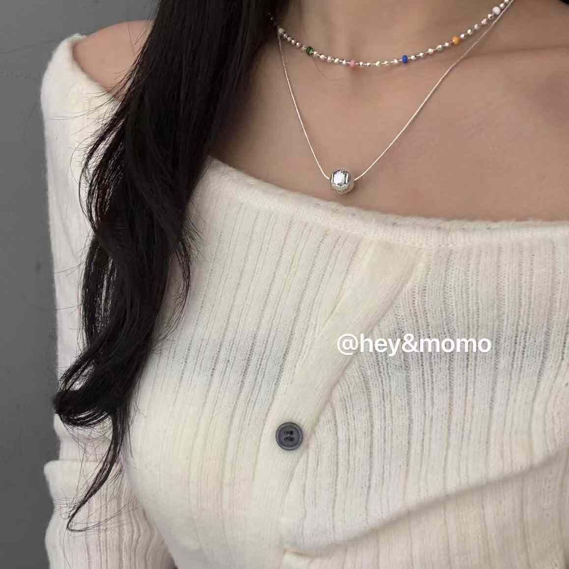 HM4337 925 銀超閃立體圓蛇骨➕碎冰冰銀球百搭項鍊