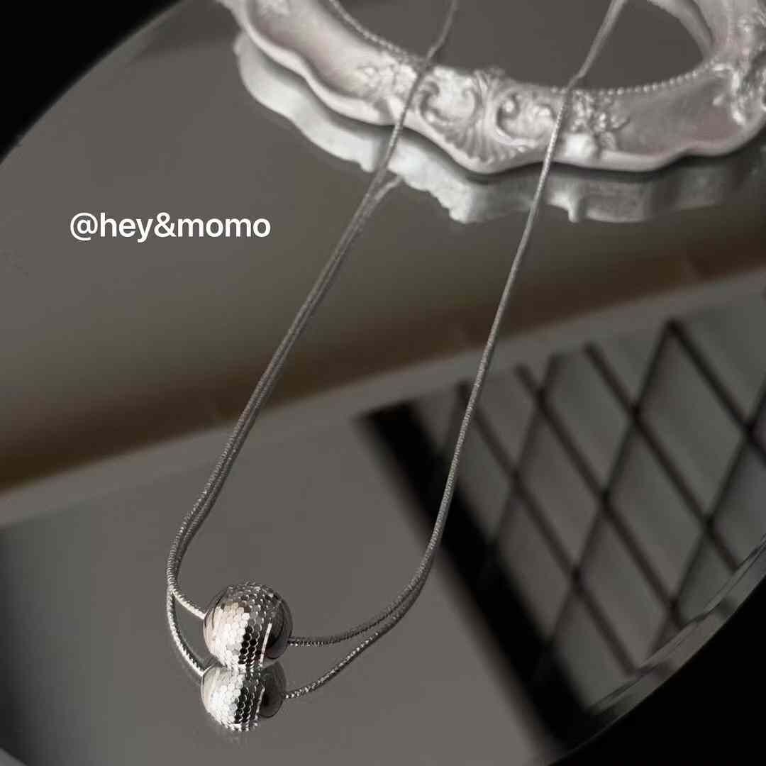 HM4337 925 銀超閃立體圓蛇骨➕碎冰冰銀球百搭項鍊