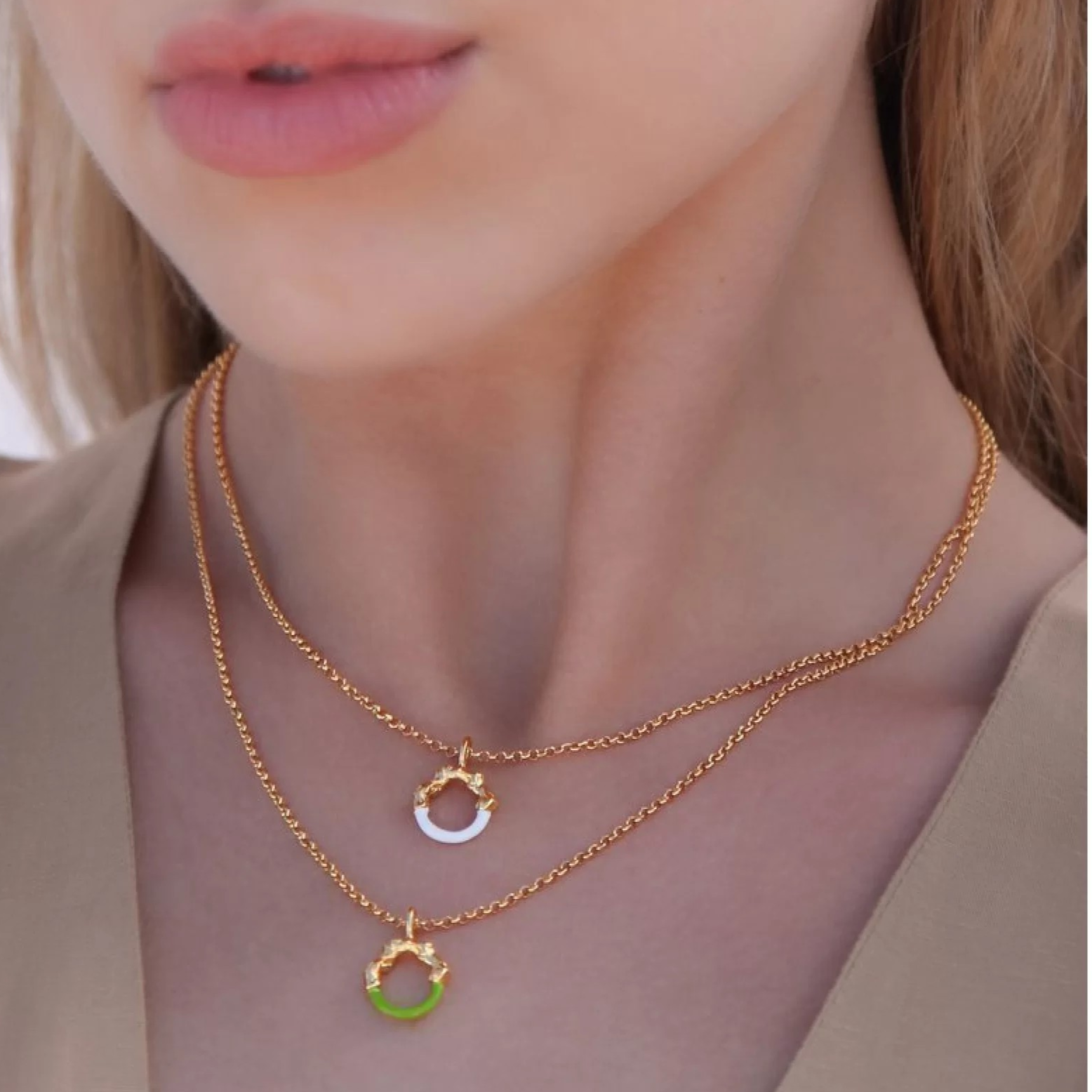 1TA0524-334 THALLO Helios Pendant Mini Layer with Detachable Motif 24K Gold Vermeil on Sterling Silver Green Enamel #s531b (A-LX-E)