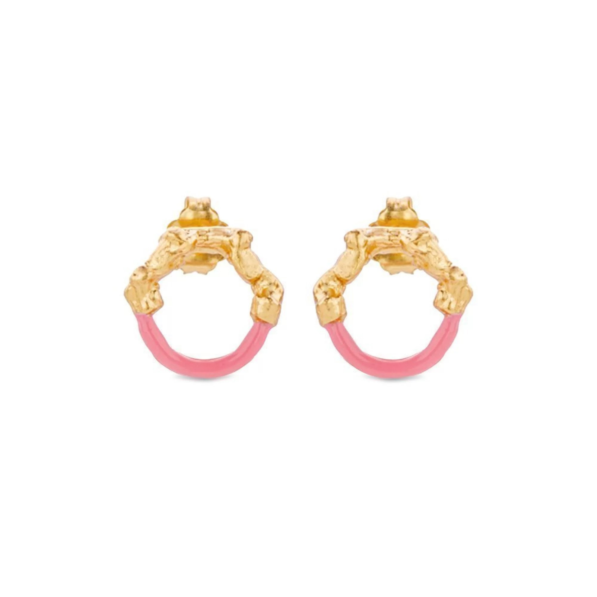 1TA0524-343 THALLO Helios Earrings Mini Colored Studs Hoops Small 24K Gold Vermeil on Sterling Silver Pink Enamel #s408b (A-LX-E)