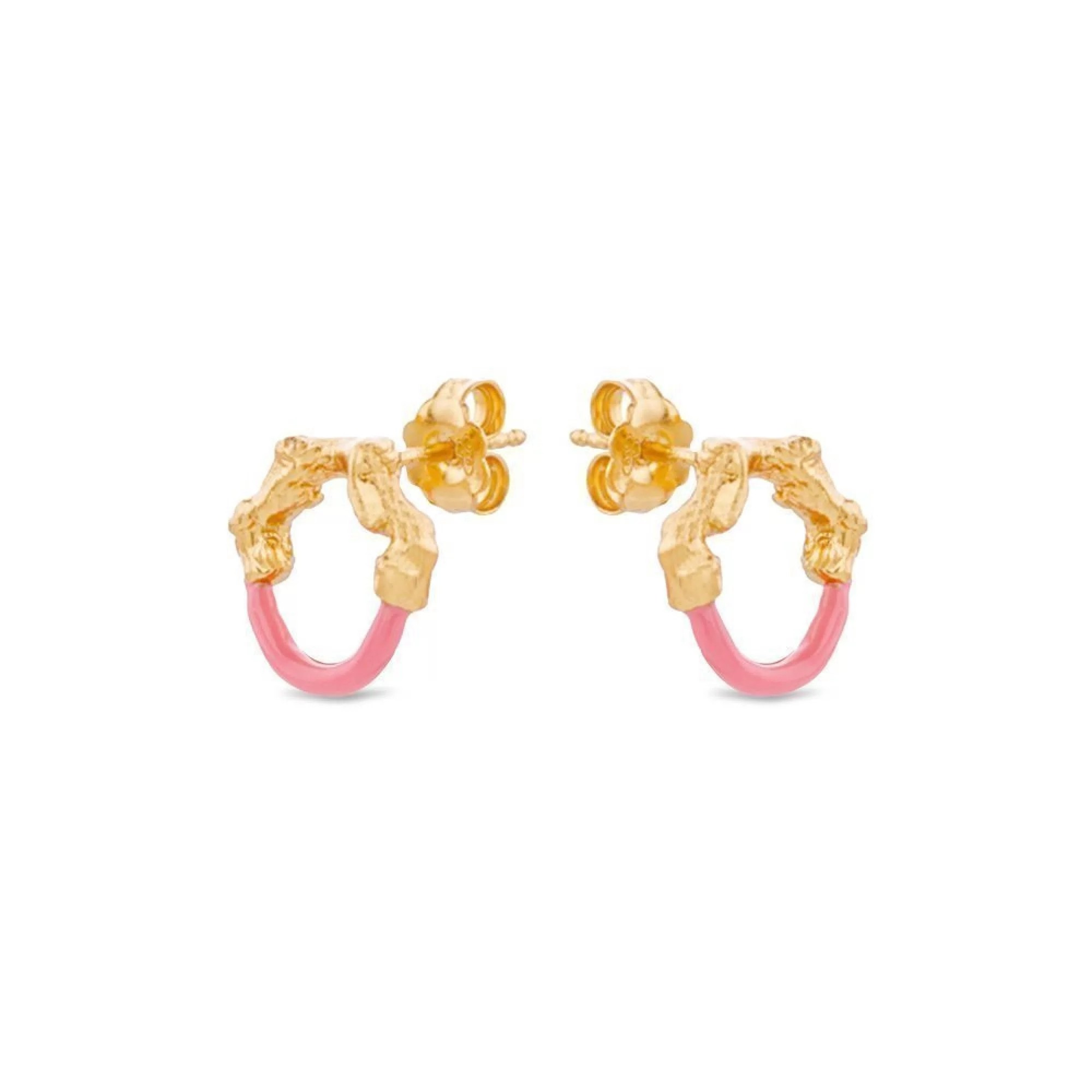 1TA0524-343 THALLO Helios Earrings Mini Colored Studs Hoops Small 24K Gold Vermeil on Sterling Silver Pink Enamel #s408b (A-LX-E)