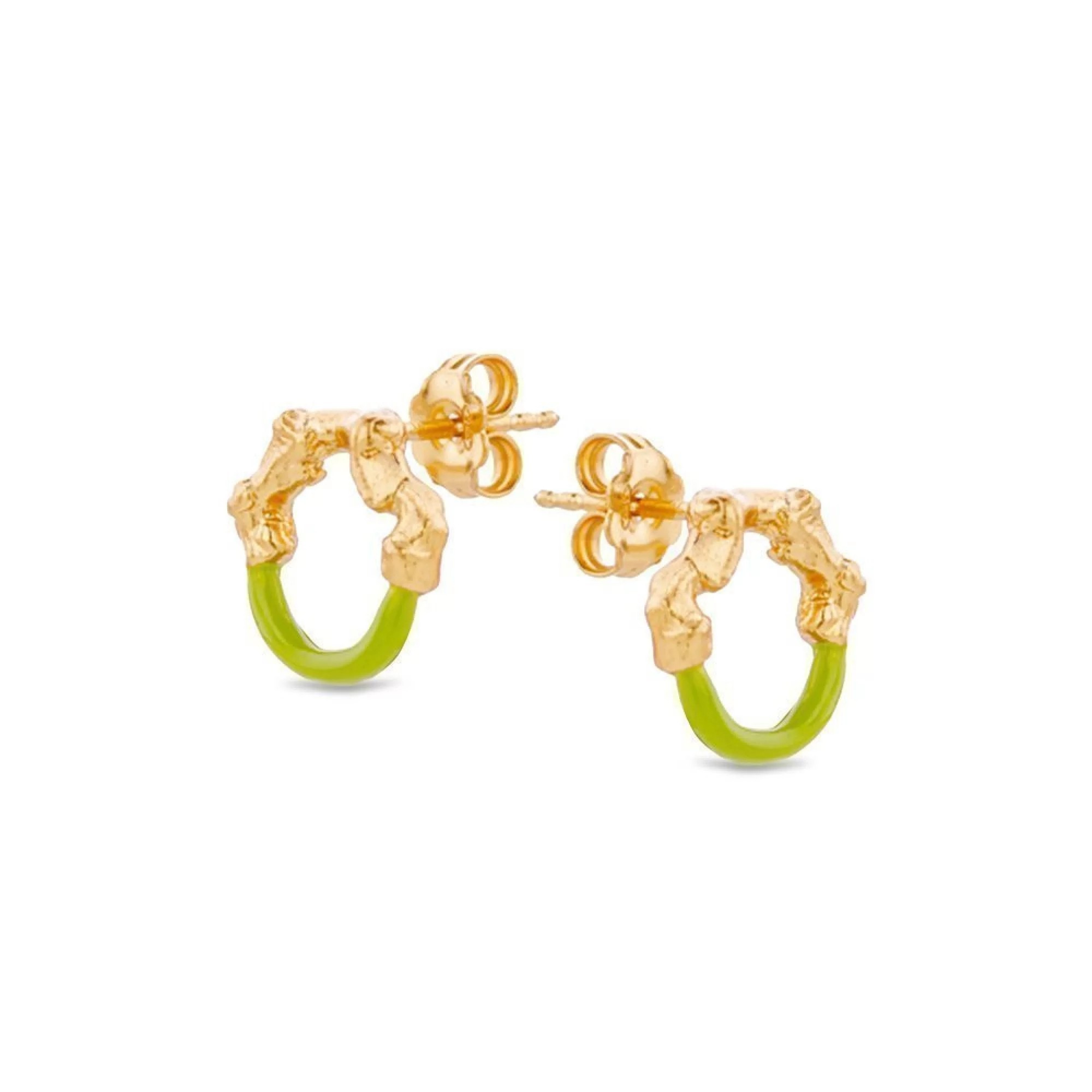 1TA0524-344 THALLO Helios Earrings Mini Colored Studs Hoops Small 24K Gold Vermeil on Sterling Silver Green Enamel #s408b (A-LX-E)