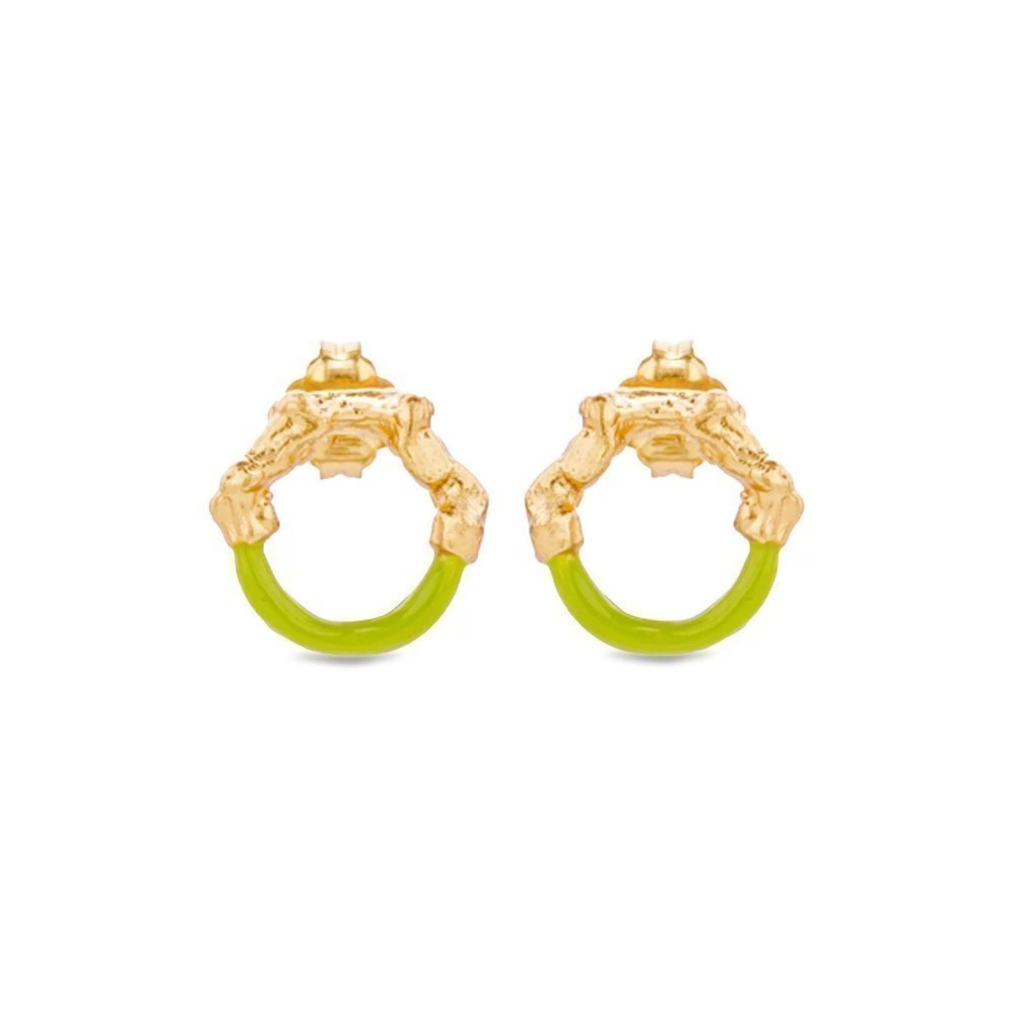 1TA0524-344 THALLO Helios Earrings Mini Colored Studs Hoops Small 24K Gold Vermeil on Sterling Silver Green Enamel #s408b (A-LX-E)