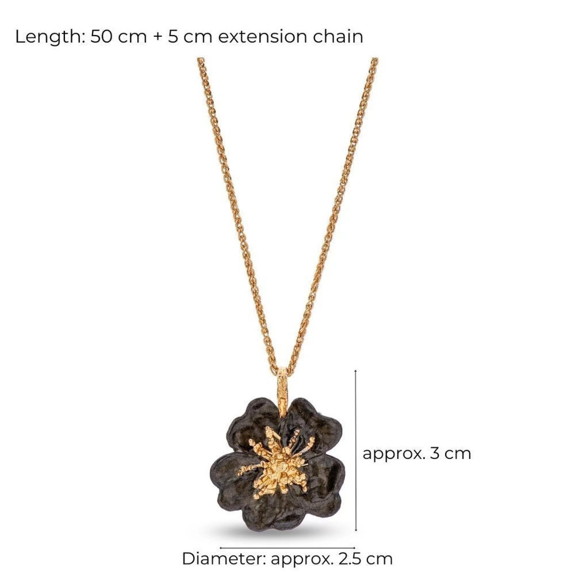 1TA0524-349 THALLO Bella Rose Pendant Statement 24K Gold Vermeil on Sterling Silver Black Enamel #s693b (A-LX-E)