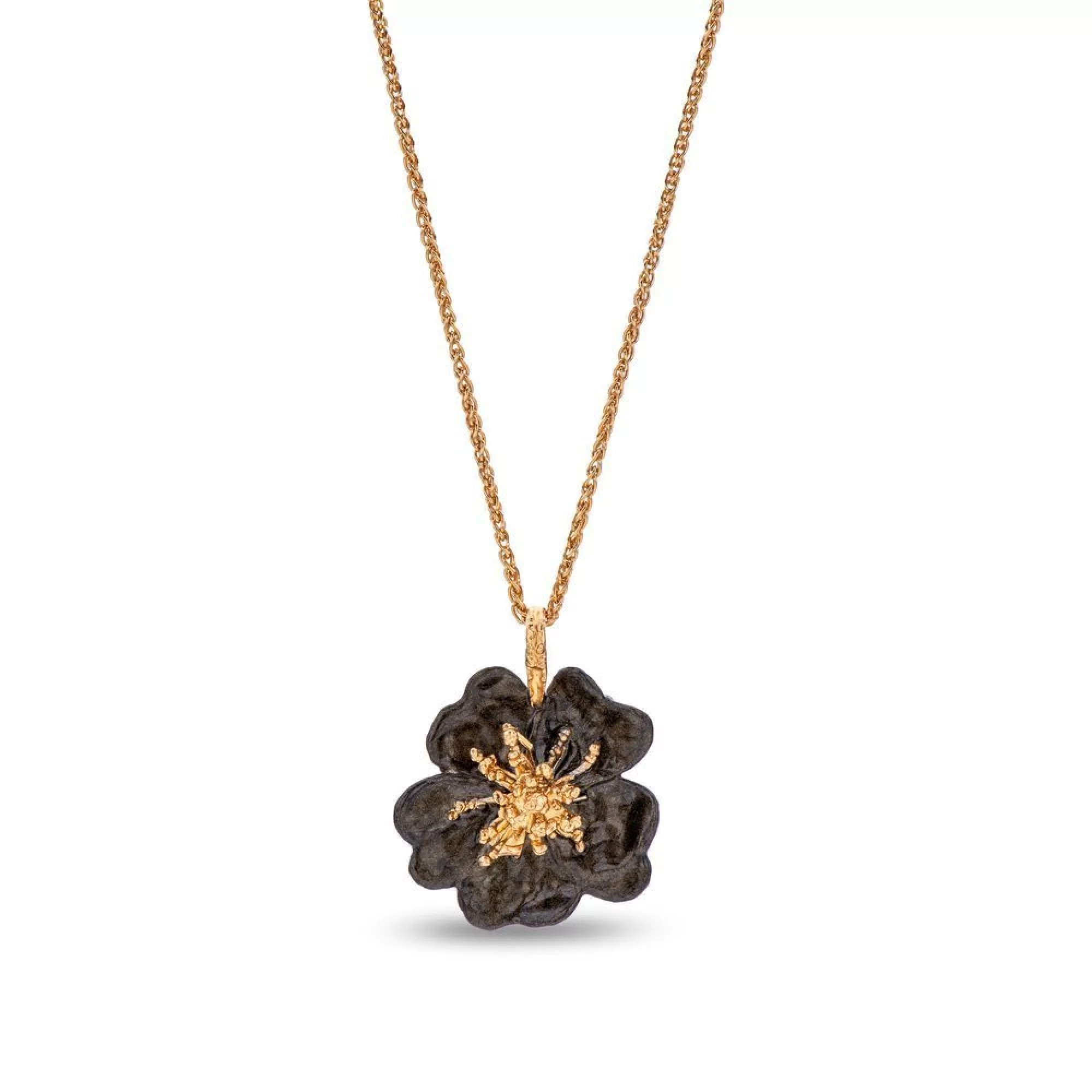 1TA0524-349 THALLO Bella Rose Pendant Statement 24K Gold Vermeil on Sterling Silver Black Enamel #s693b (A-LX-E)