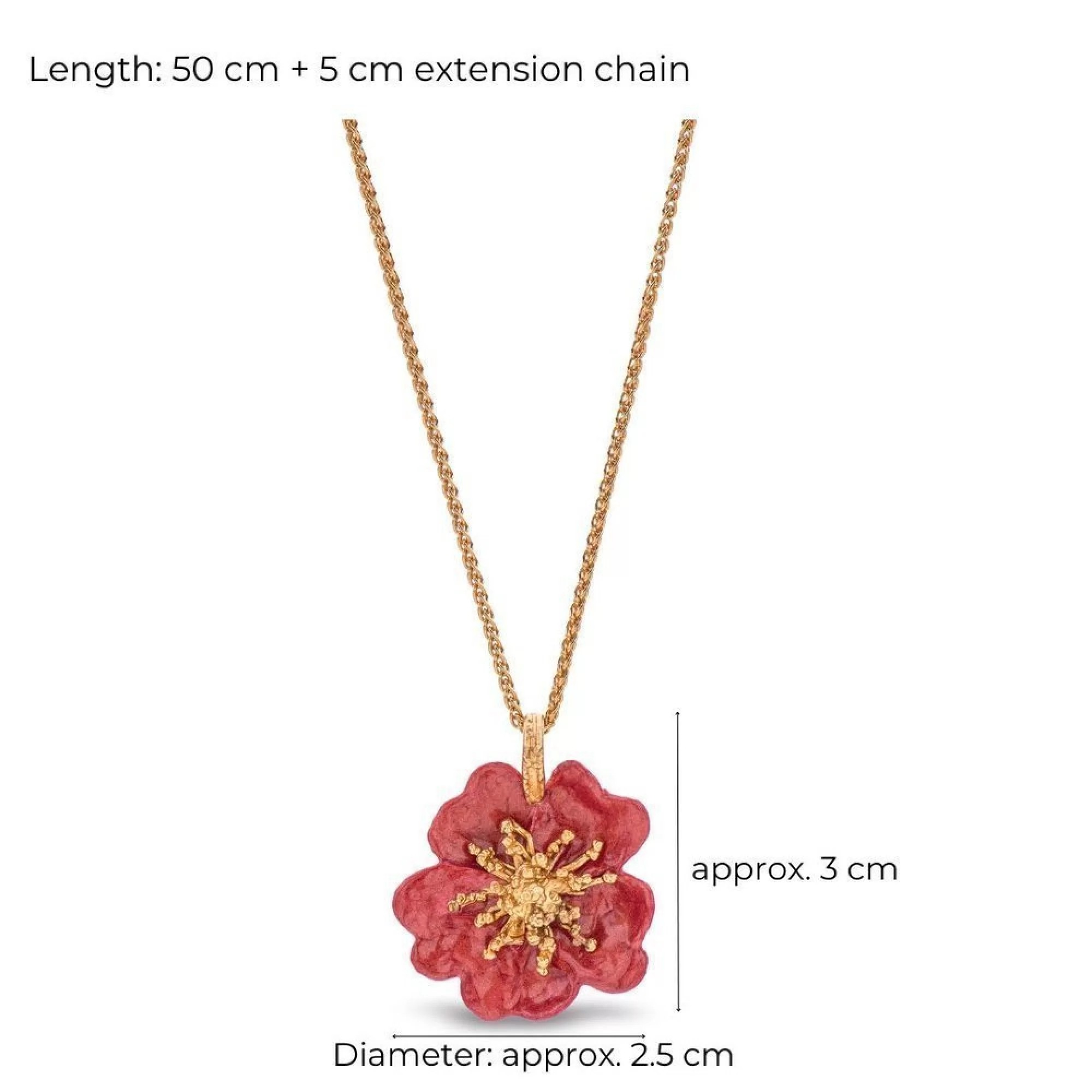 1TA0524-350 THALLO Bella Rose Pendant Statement 24K Gold Vermeil on Sterling Silver Red Enamel #s693b (A-SK-E)