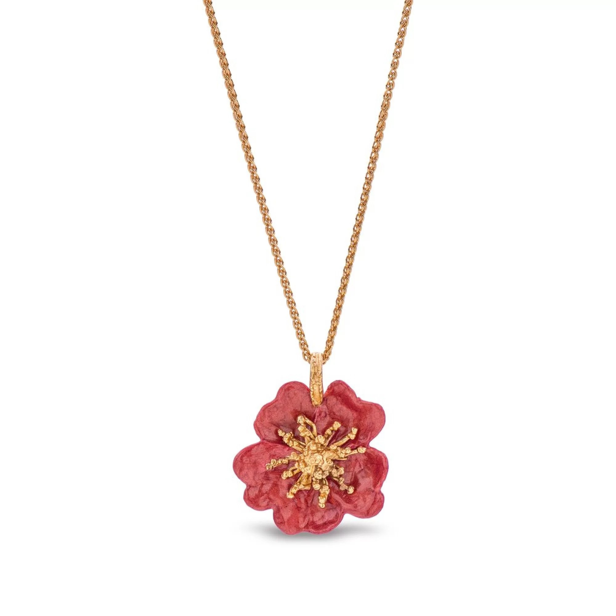 1TA0524-350 THALLO Bella Rose Pendant Statement 24K Gold Vermeil on Sterling Silver Red Enamel #s693b (A-SK-E)