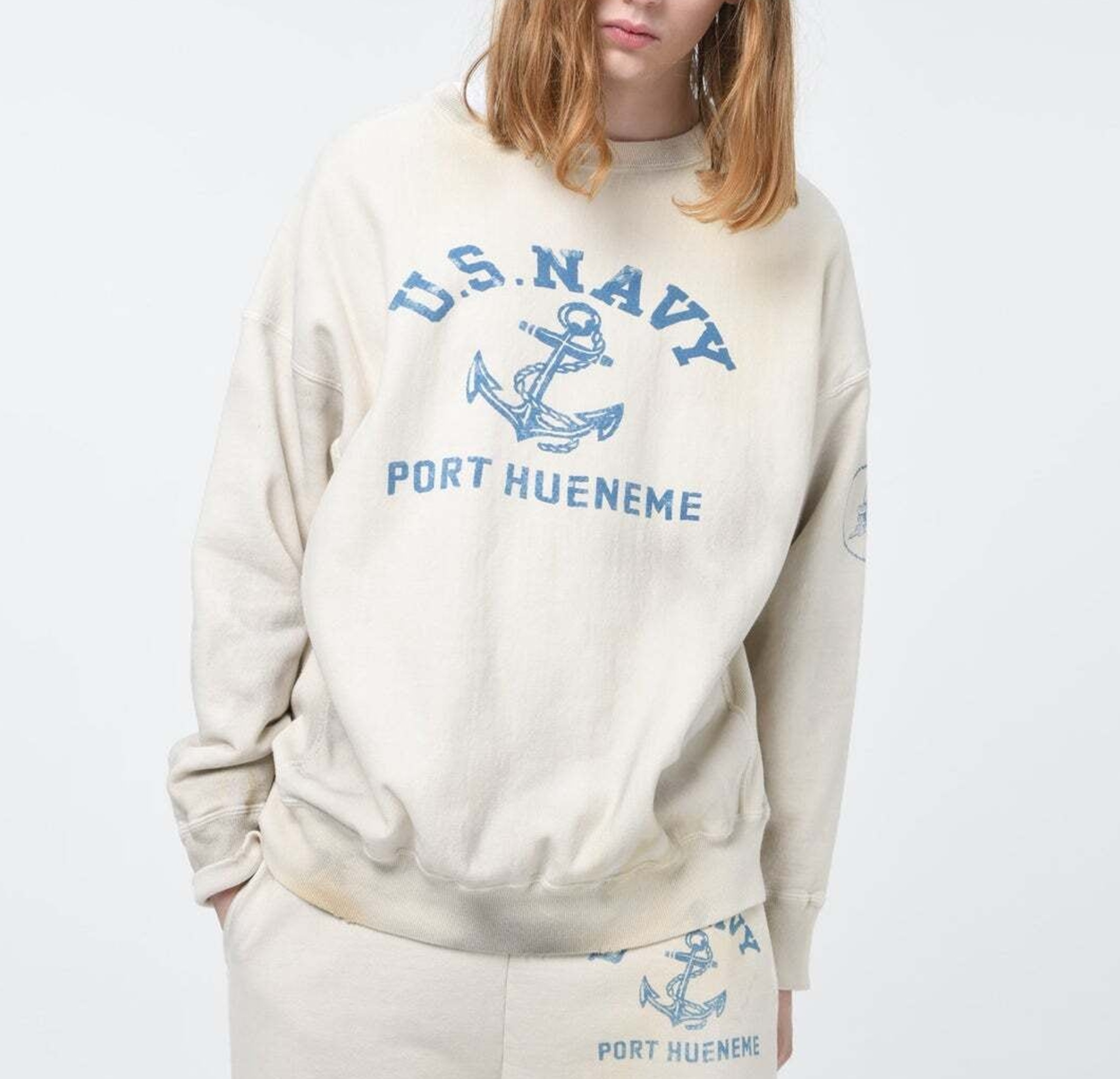 BOWWOW USN SEEBEES SWEATSHIRTS WHITE AGING - PRE ORDER ITEM (預訂中)