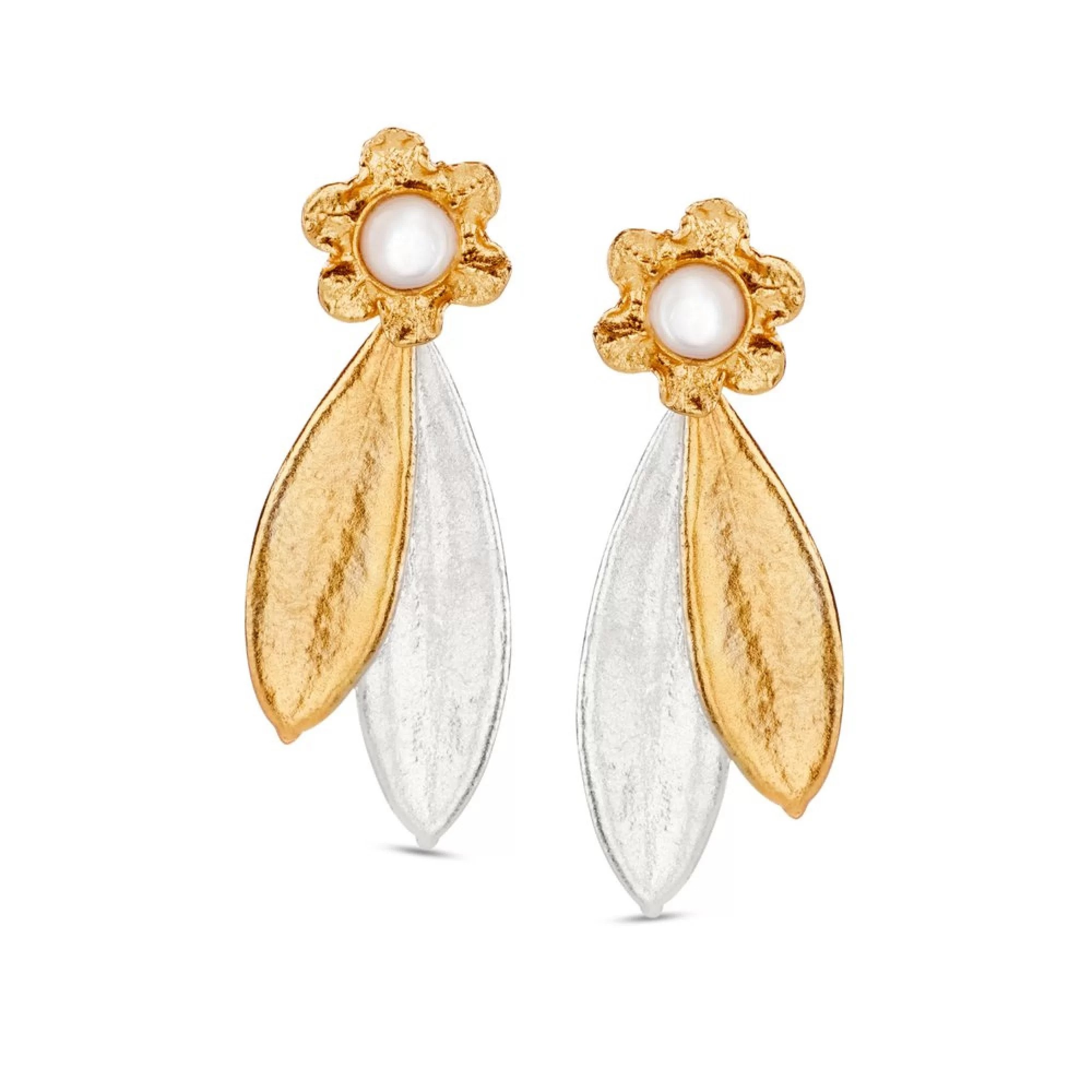 1TA0524-353 THALLO Nefeli Olive Earrings Earjacket Studs Statement Studs 24K Gold and Sterling Silver Mop #s236b (A-SK-E)