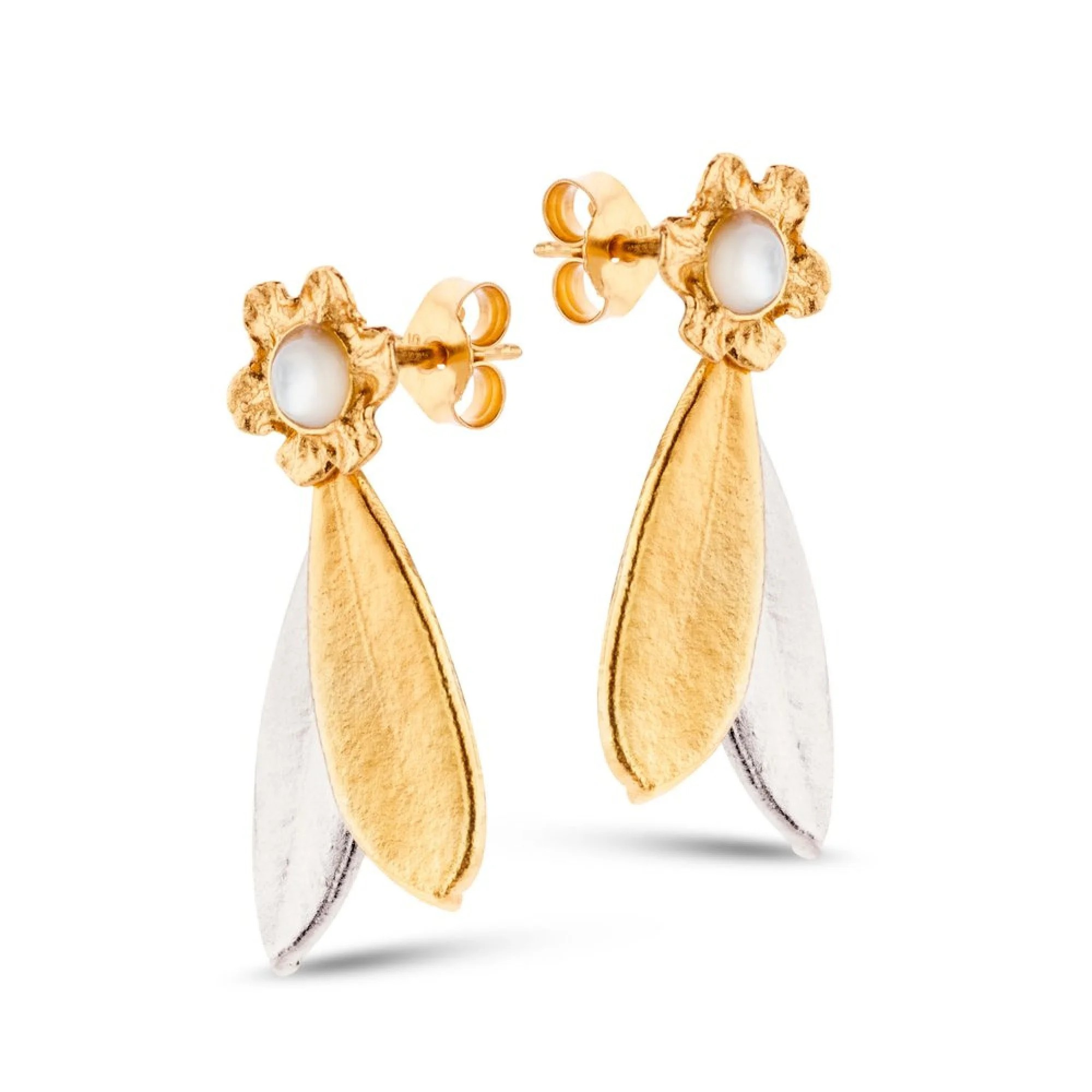 1TA0524-353 THALLO Nefeli Olive Earrings Earjacket Studs Statement Studs 24K Gold and Sterling Silver Mop #s236b (A-SK-E)