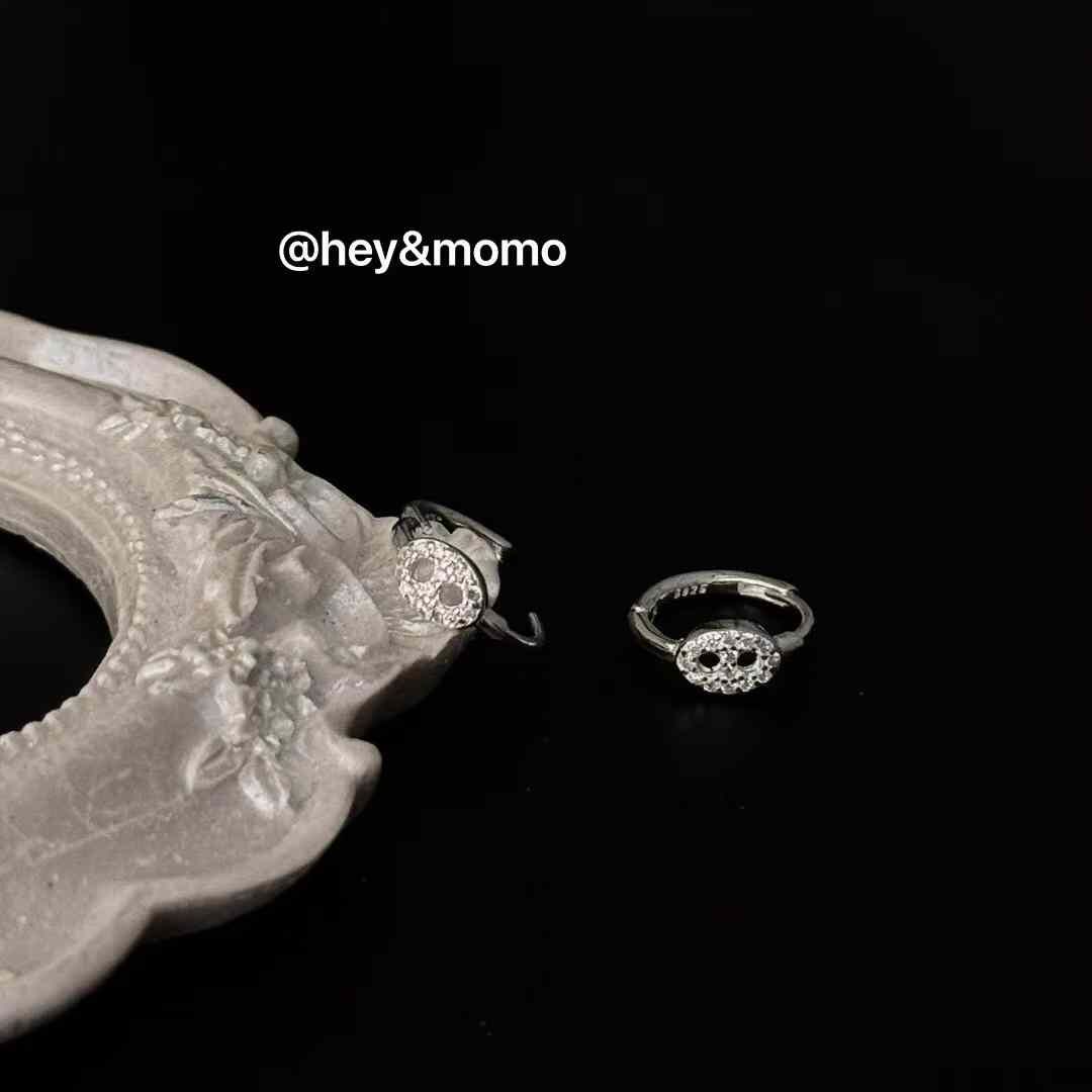 HM4378 925銀微鑲鑽豬鼻簡約耳扣