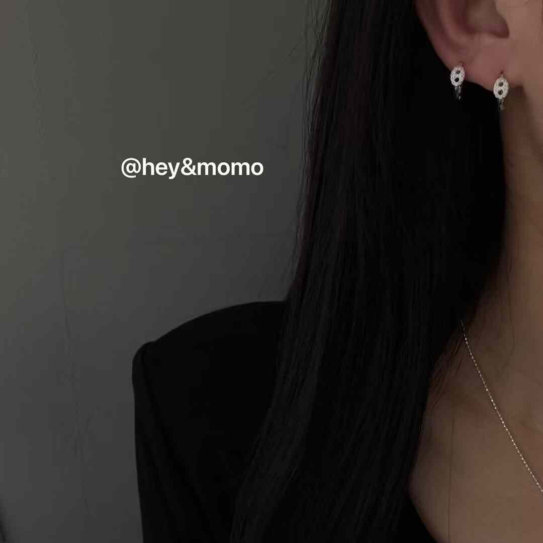 HM4378 925銀微鑲鑽豬鼻簡約耳扣