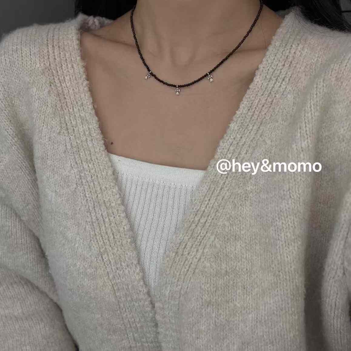 HM4379 925銀黑色天然石➕精緻小巧十字架個性項鍊