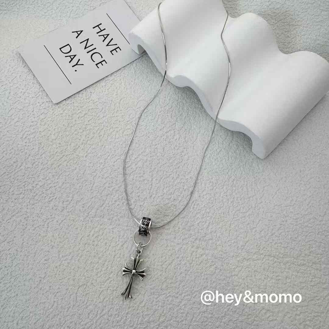 HM4347 925銀克羅心轉運桶➕十字架吊墜項鍊