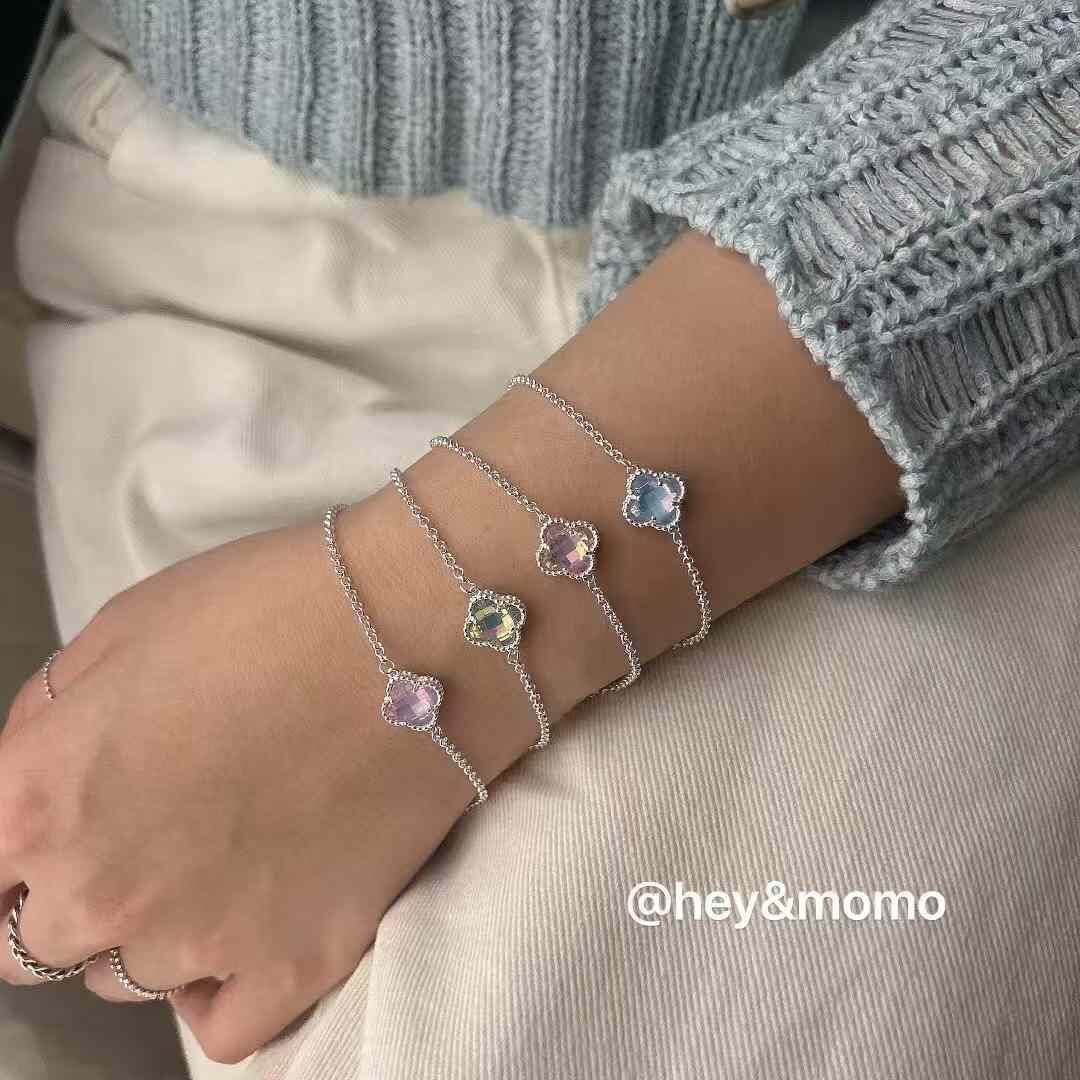 HM4353 925銀方糖水晶四葉草手鍊