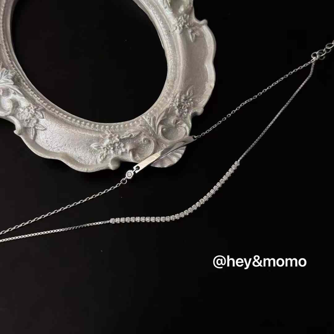 HM4356 925銀單鑽微笑造型➕超閃排鑽雙層手鍊