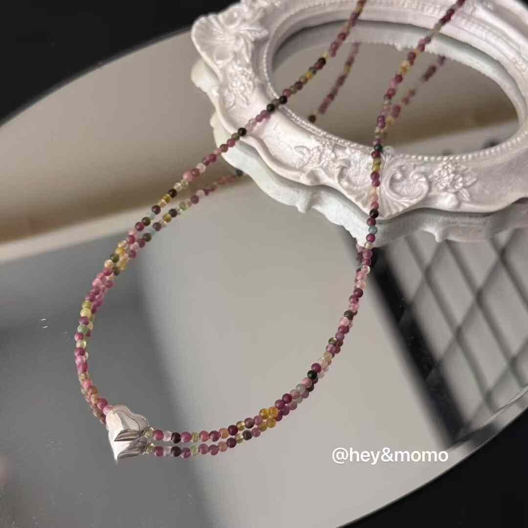 HM4357 925銀多彩碧璽➕精緻小愛心氣質項鍊