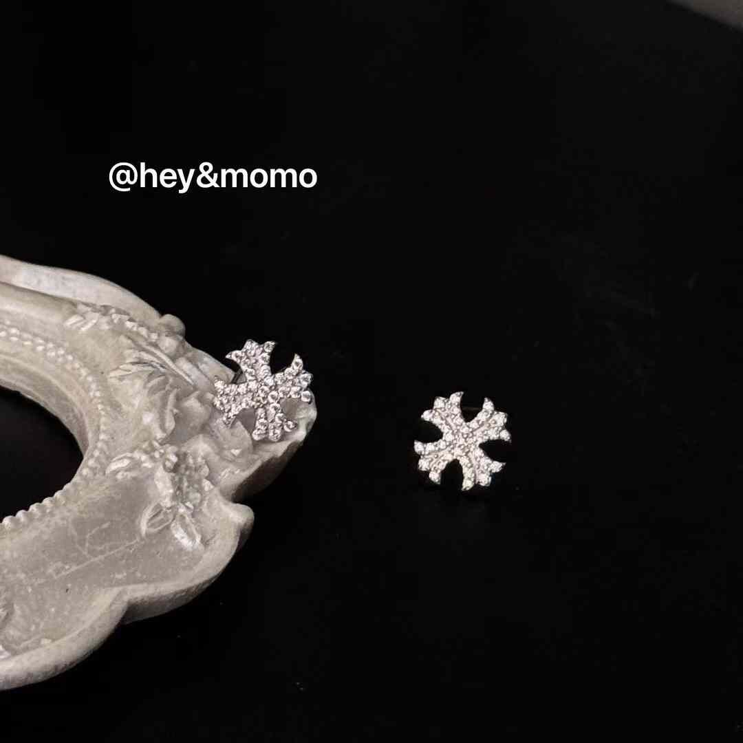 HM4368 925銀微鑲滿鑽個性克羅心十字架耳環