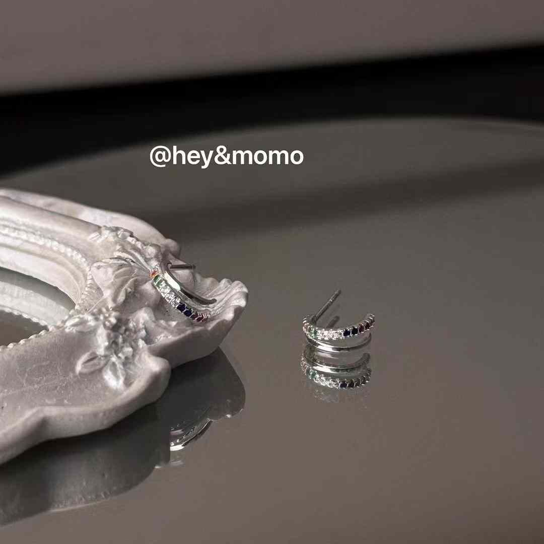 HM4359 925銀微香彩鑽半包耳耳環