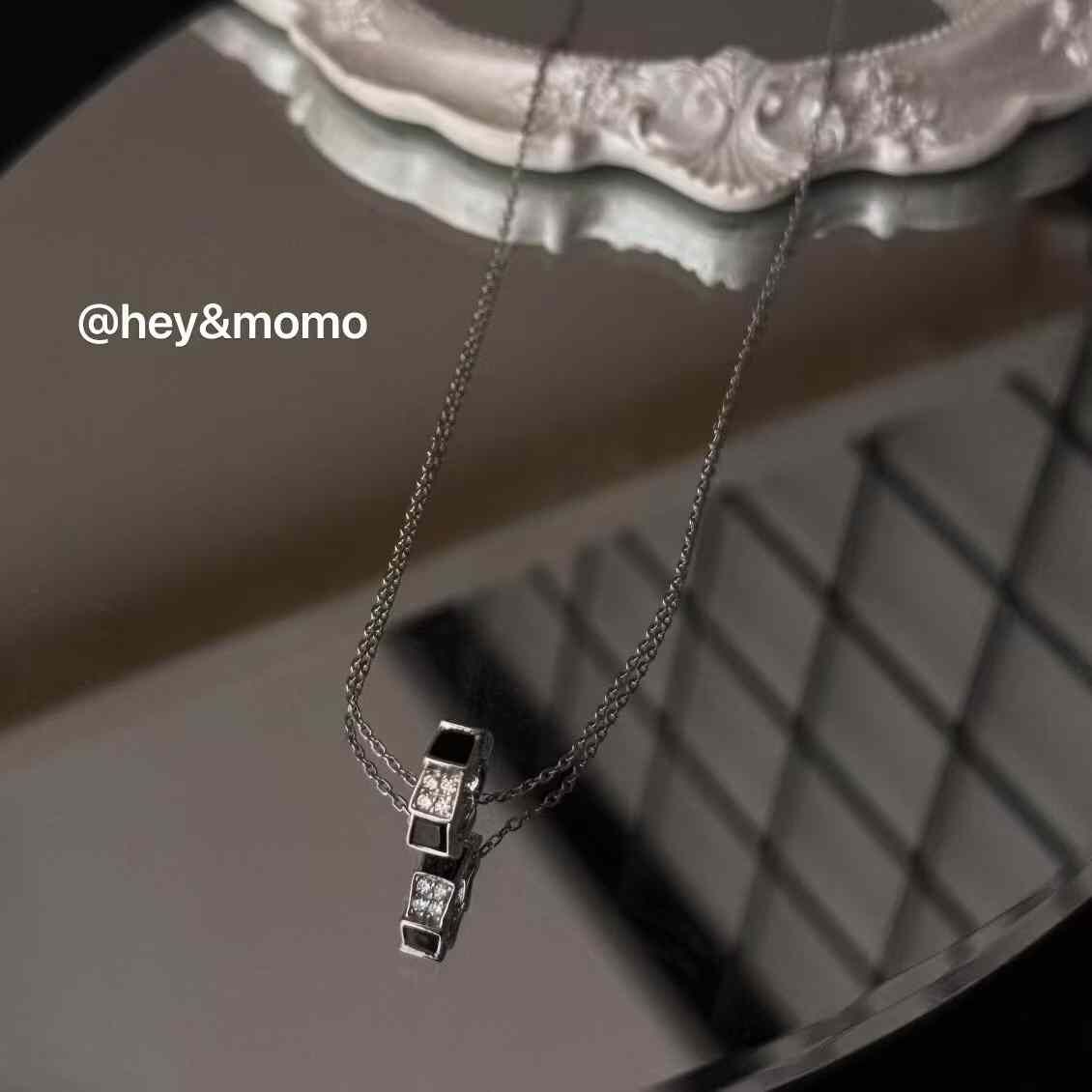 HM4361 925銀微鑲鑽黑釉大牌轉運桶吊墜項鍊