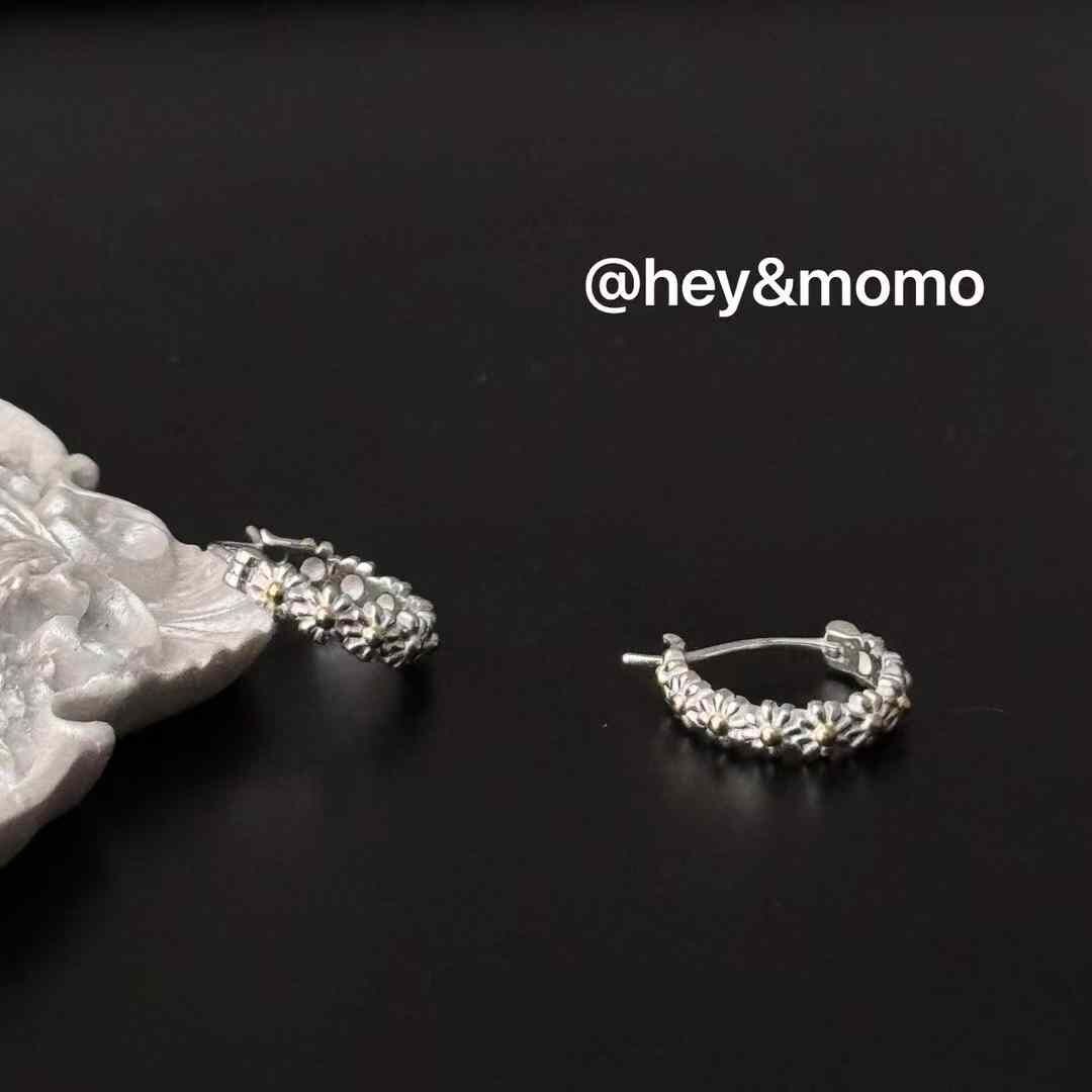 HM4365 925銀金銀拼色小雛菊U型耳扣