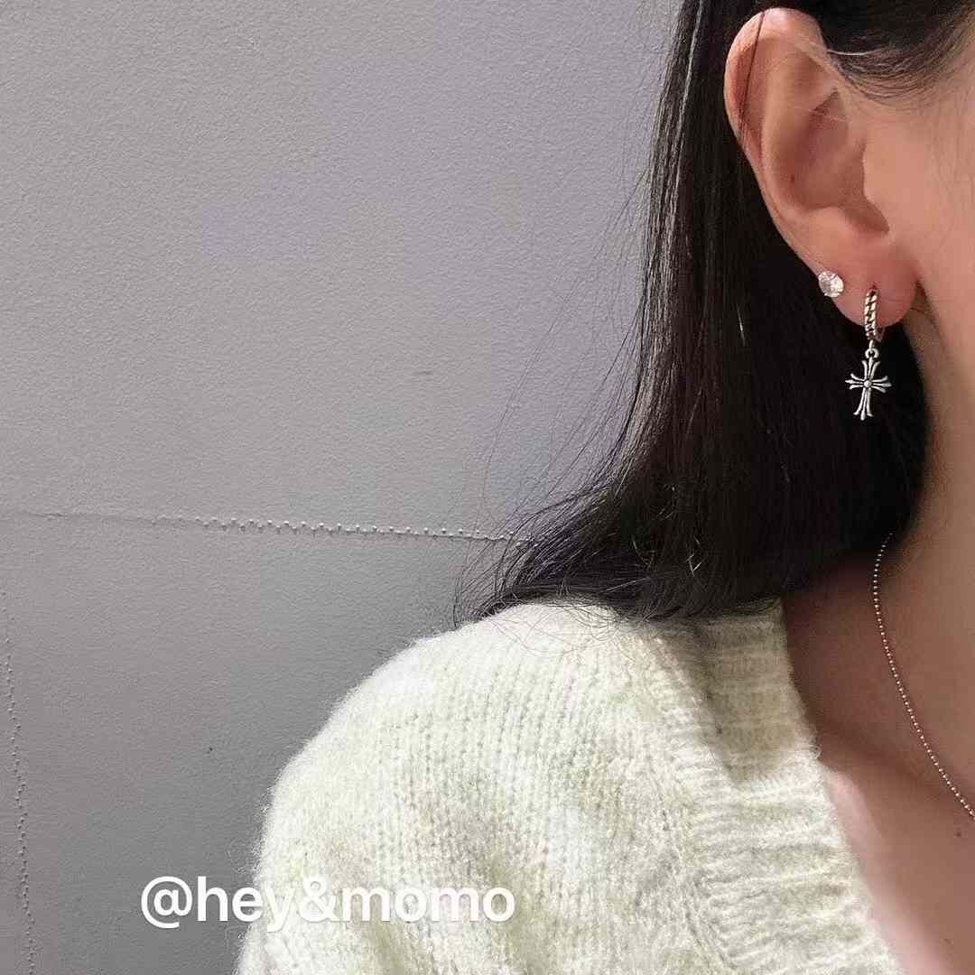 HM4366 925銀重工十字架吊墜可正反兩戴耳圈